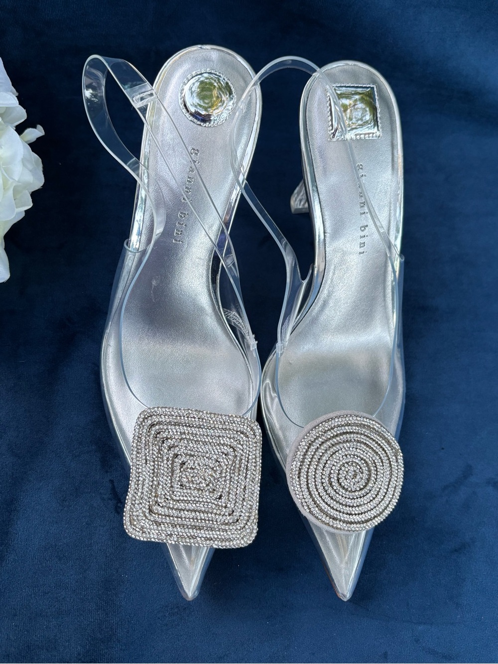 Crystal-Embellished Silver Slingback Heels - Women's size 8 - Picture 11 of 15